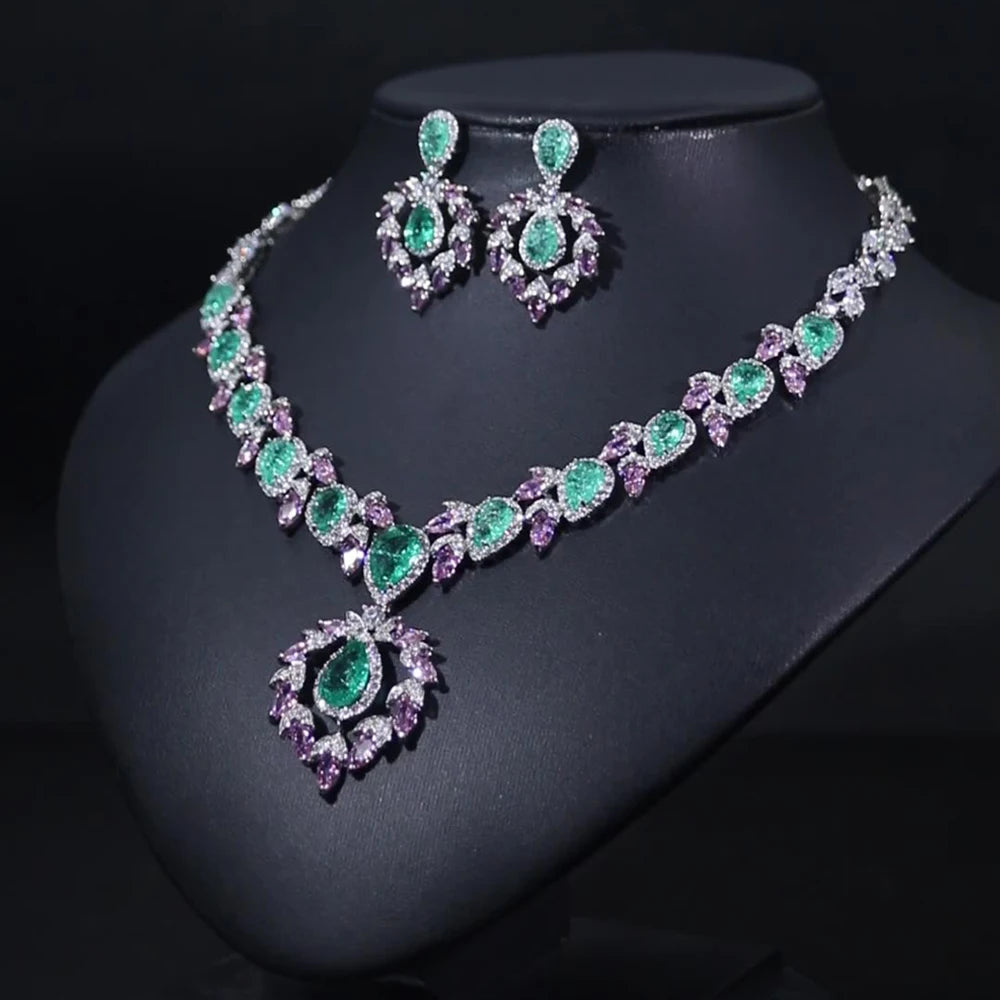 XOTICA High Quality Women Water Drop Dangle Earrings Necklace Sets Fashion Luxury Ladies Bling Zircon Bridal Wedding Engagement Jewelry