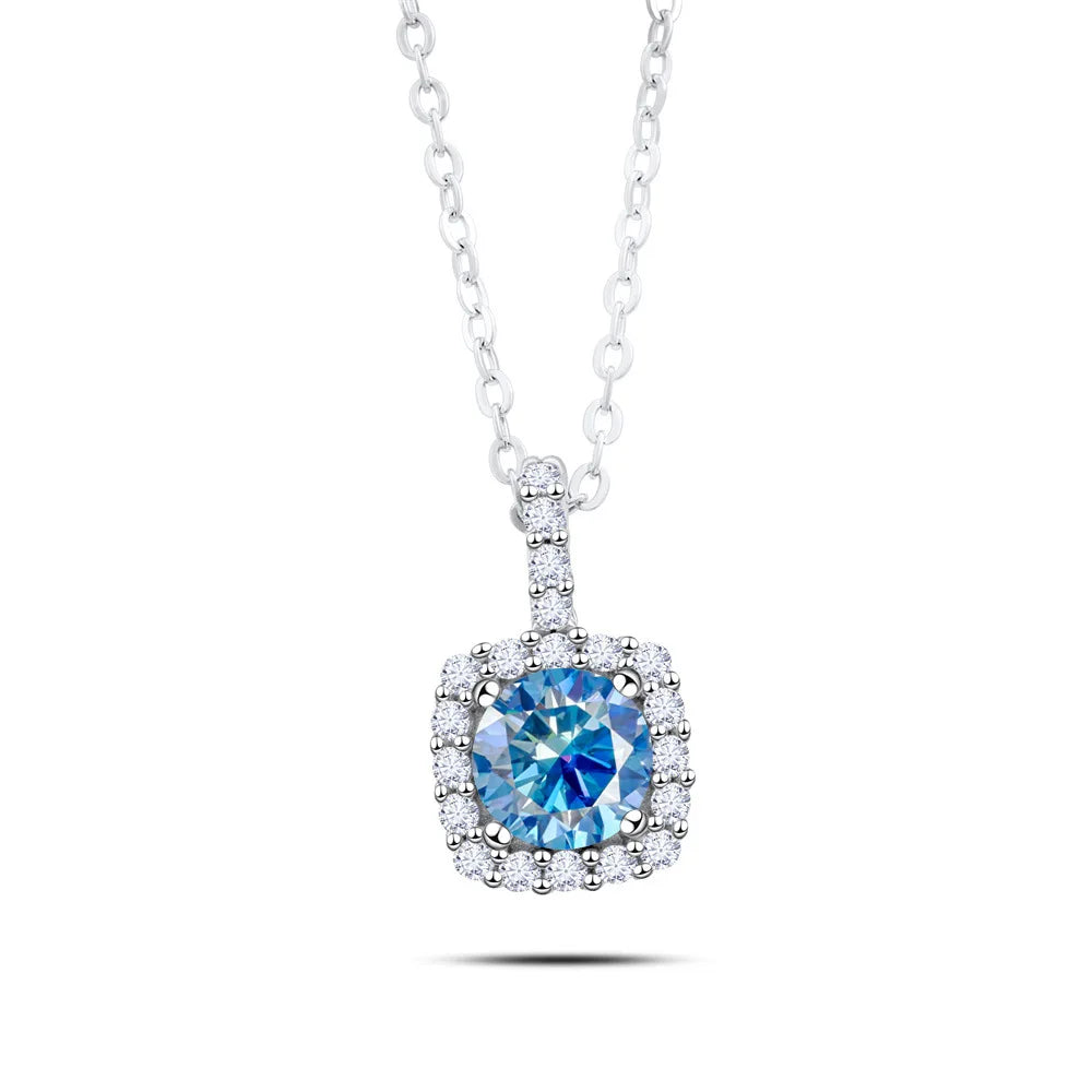 Factory 925 Sterling Silver Square Bezel Set Round Cut 1ct VVS GRA Colored Moissanite Jewelry Trendy Women Necklace Jewellry