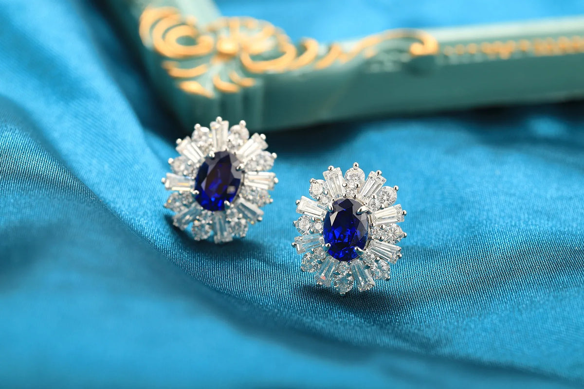 Gemfiori Anster High Quality S925 Lab Grown Sapphire Earring Stud Dainty Gemstone Stud Earrings for Women Daily Wear Gift