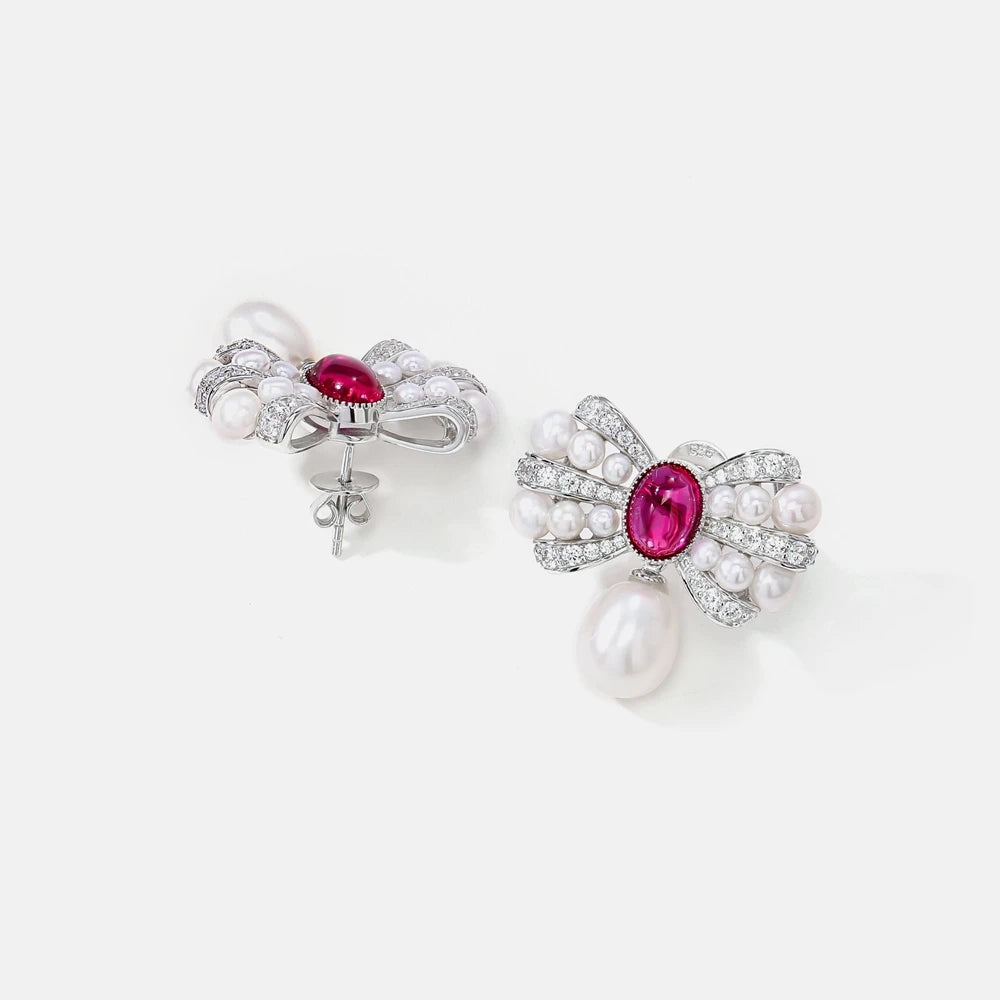 MUSHAN Jewelry Factory S925 Natural Pearl Stud Earrings Light Luxury and High End Bow Ear Accessory Cross Border Bestseller