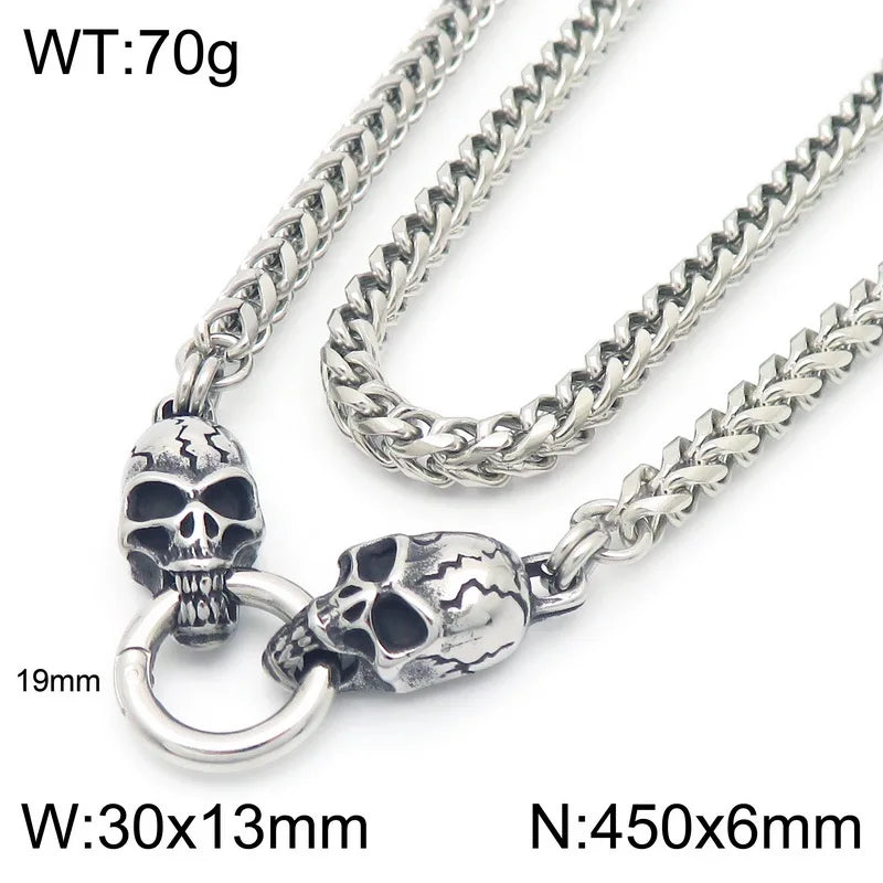 REBEL Men Fashion Punk Stainless Steel Bracelet Scary Skull Link Chain Bracelet