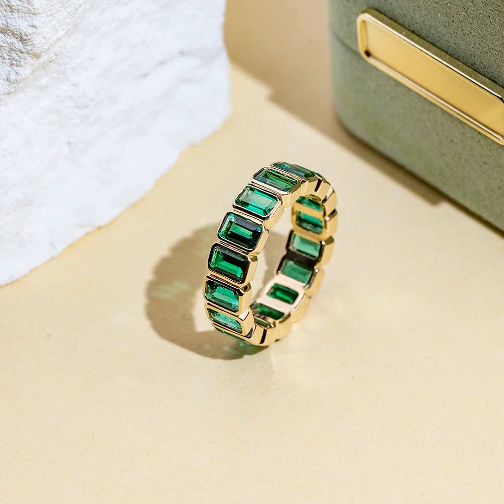Messi Jewelry MSR-1723 Fashionable Design 14k 18k Gold Eternity Ring 3x5mm Gemstone Lab Grown Emerald Ring