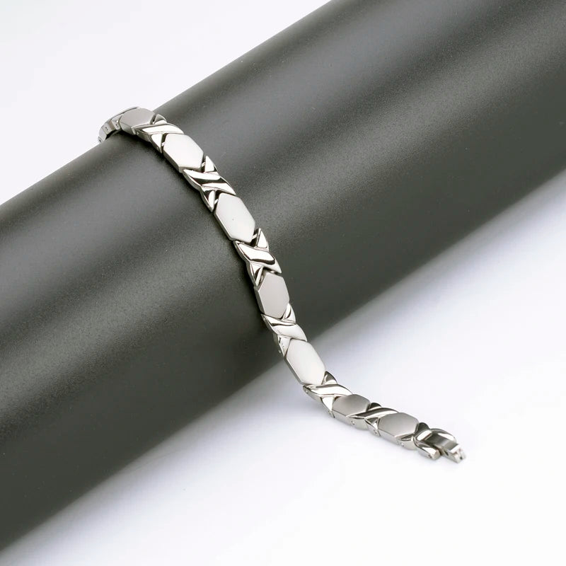 Pure Titanium Steel Magnetic Therapy Silver Energy Bracelet with Far Infrared Negative Ions for Gift Wedding Anniversary Party