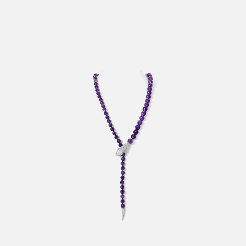 MUSHAN Jewelry Factory Natural Amethyst Spirit Snake Necklace S925 Silver Gold Plated High Carbon Diamond 8+6mm Beaded Necklace