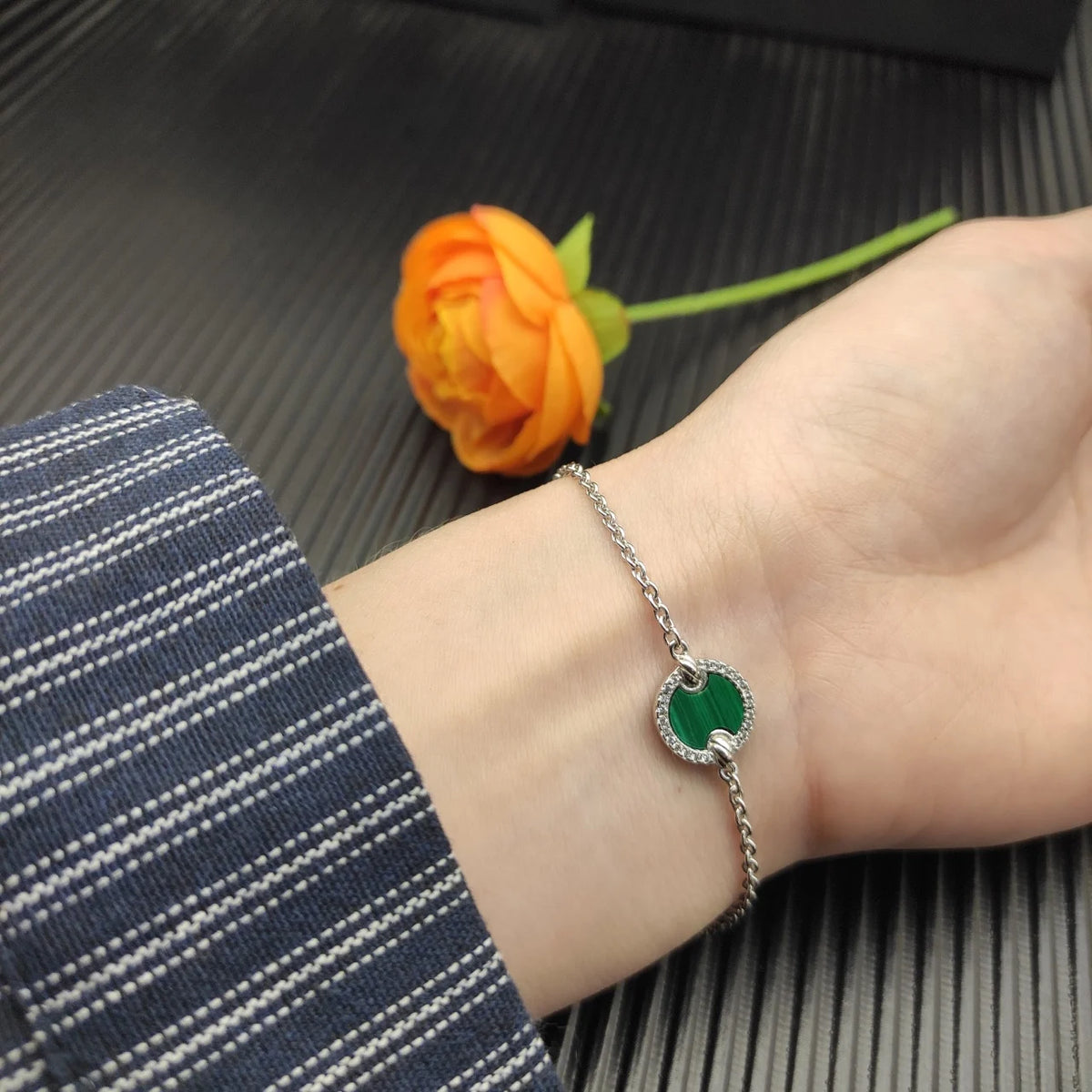 FASHIONISTA DY High-Quality Silver-Plated Round Beaded Bracelet with Diamonds, Gold-Plated Colored Gemstone Bracelet, Jewelry