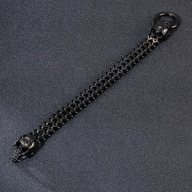 REBEL Punk Fine Jewelry Fashion Bracelets Stainless Steel Skull Charm Herringbone Links Bracelet
