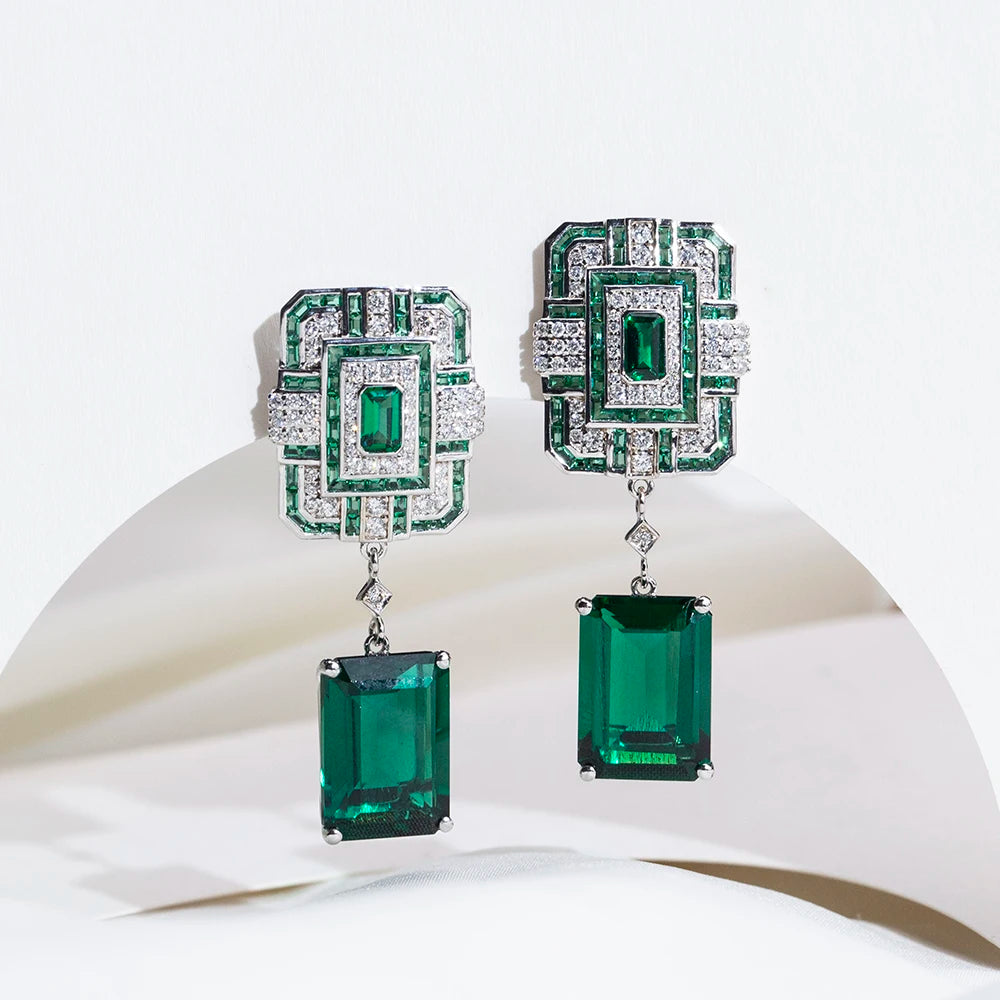 Messi Jewelry Customized MSE-863 Fashion Earring Jewelry 18K White Gold Lab Grown Emerald Stud Earrings