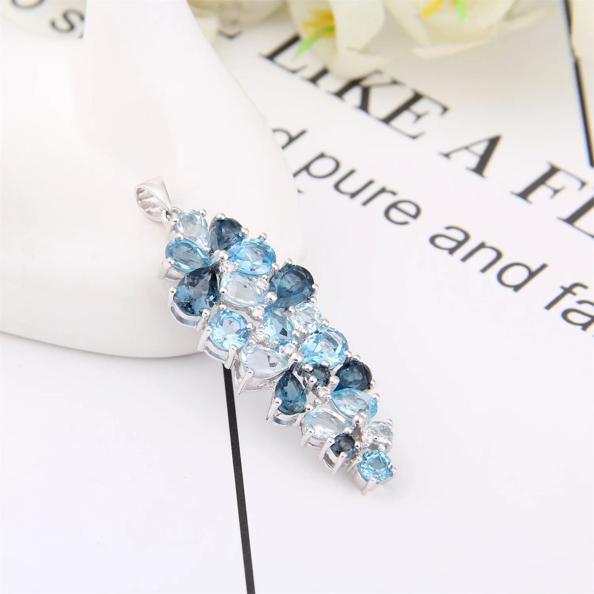 ArtistA Abiding Fine Jewelry High End Luxury Cluster Sky Blue Topaz 925 Sterling Silver 3 PCS Flower Jewelry Set for Women