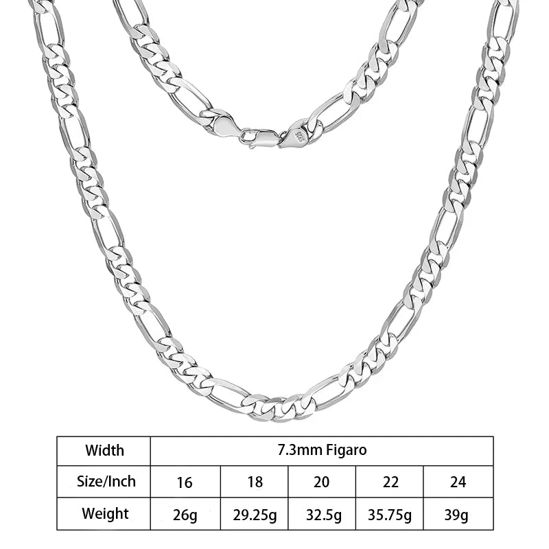 S&S 925 Sterling Silver Diamond Cut Figaro Chain Necklace — 3.3mm to 7.3mm | S&S Collection