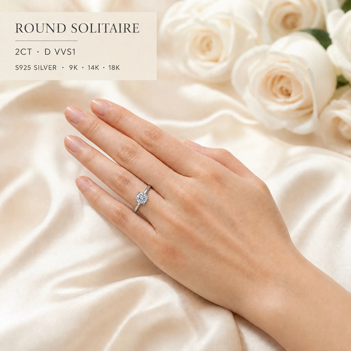 Gioiellieri Minimalist Round Brilliant Cut Lab Grown Ring 2ct D VVS1 Tapered Plain Band 9K 10K 14K 18K Gold Women Premium Fine Jewelry