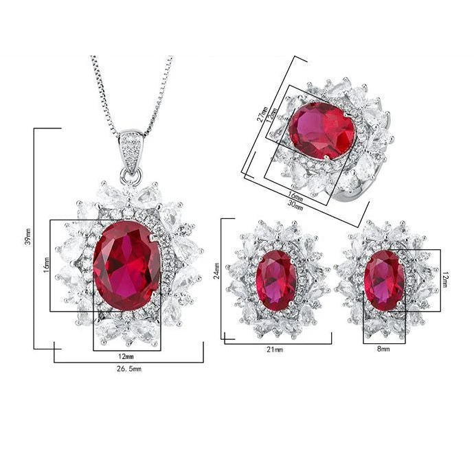 Gemfiori New Temperament Blue Rhinestone Zircon Jewelry Inlaid Vintage Earrings Ring Shiny Delicate Round Flower Necklace for Women Gifts