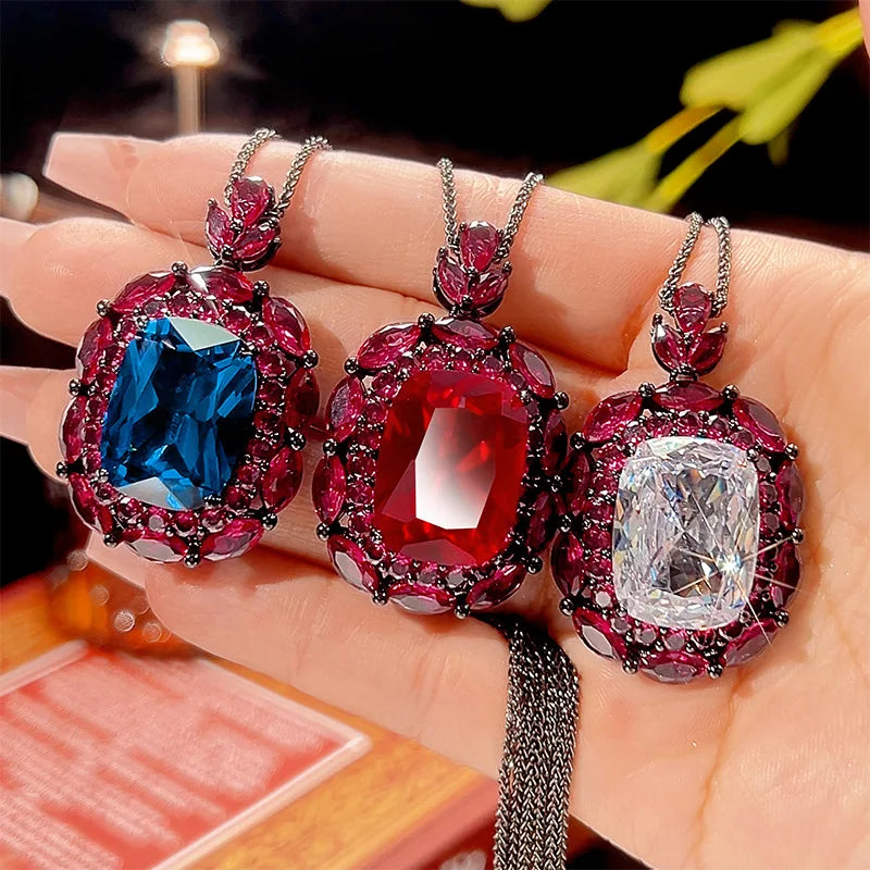 REDheart Copper Gold-Plated Simulation Zircon Black Gold Trendy Flower Shape Pendant Inlaid Zircon Women's Certified Jewelry Set