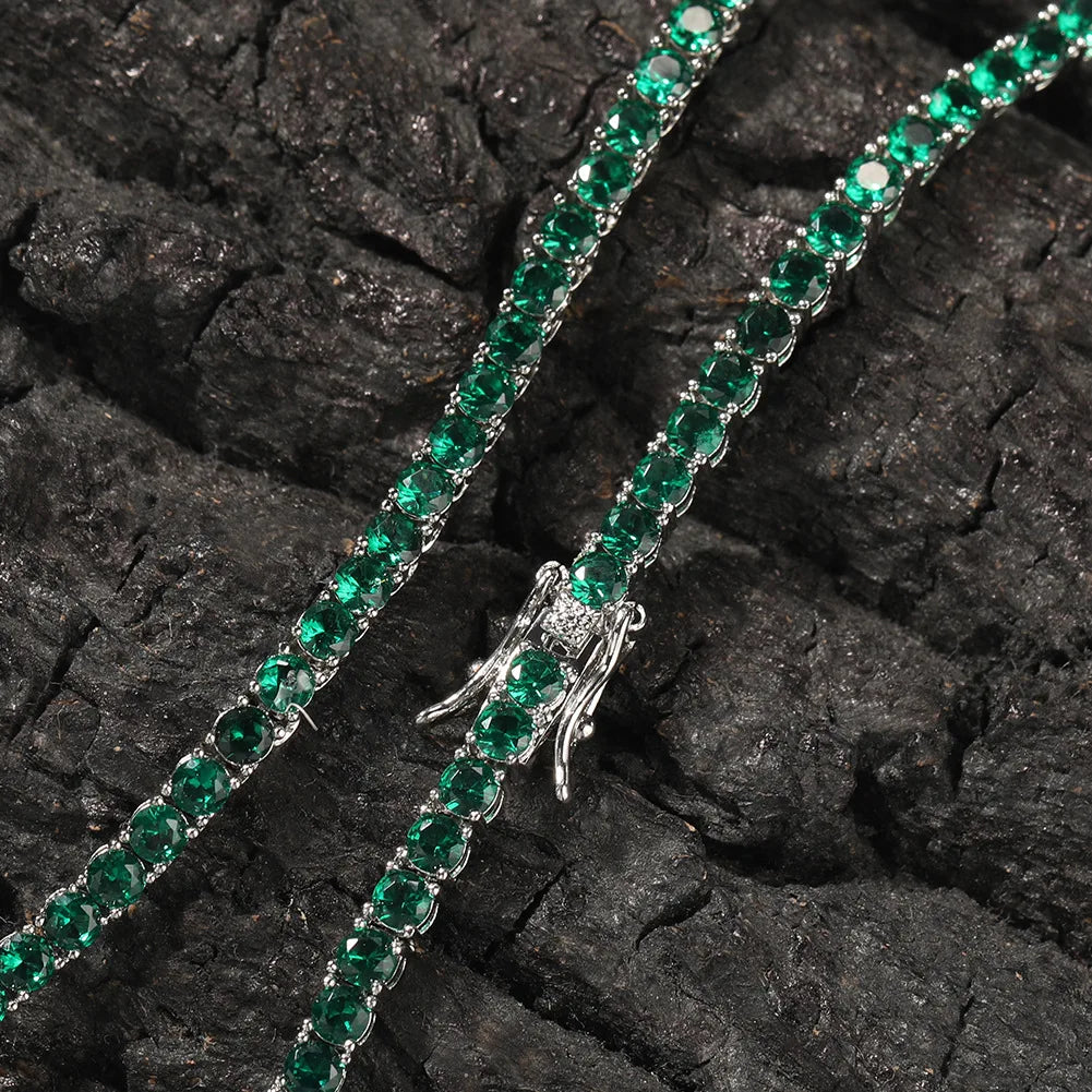 Cunyan 2025 Luxury Green Zircon Tennis Necklace for Men and Women Trendy Jewelry 3mm Diameter Zircon Chain Choker Necklace