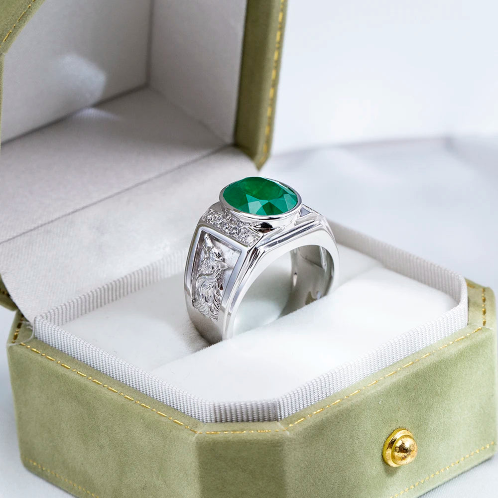 Custom Fine Ring Jewelry MSR-1850 925 Sterling Silver Oval Shape Lab Grown Emerald Ring