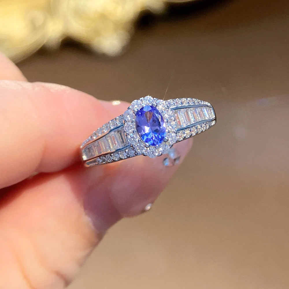 Gioiellieri Factory Price Natural Tanzanite S925 Sterling Silver Ring Women's Gemstone Jewelry