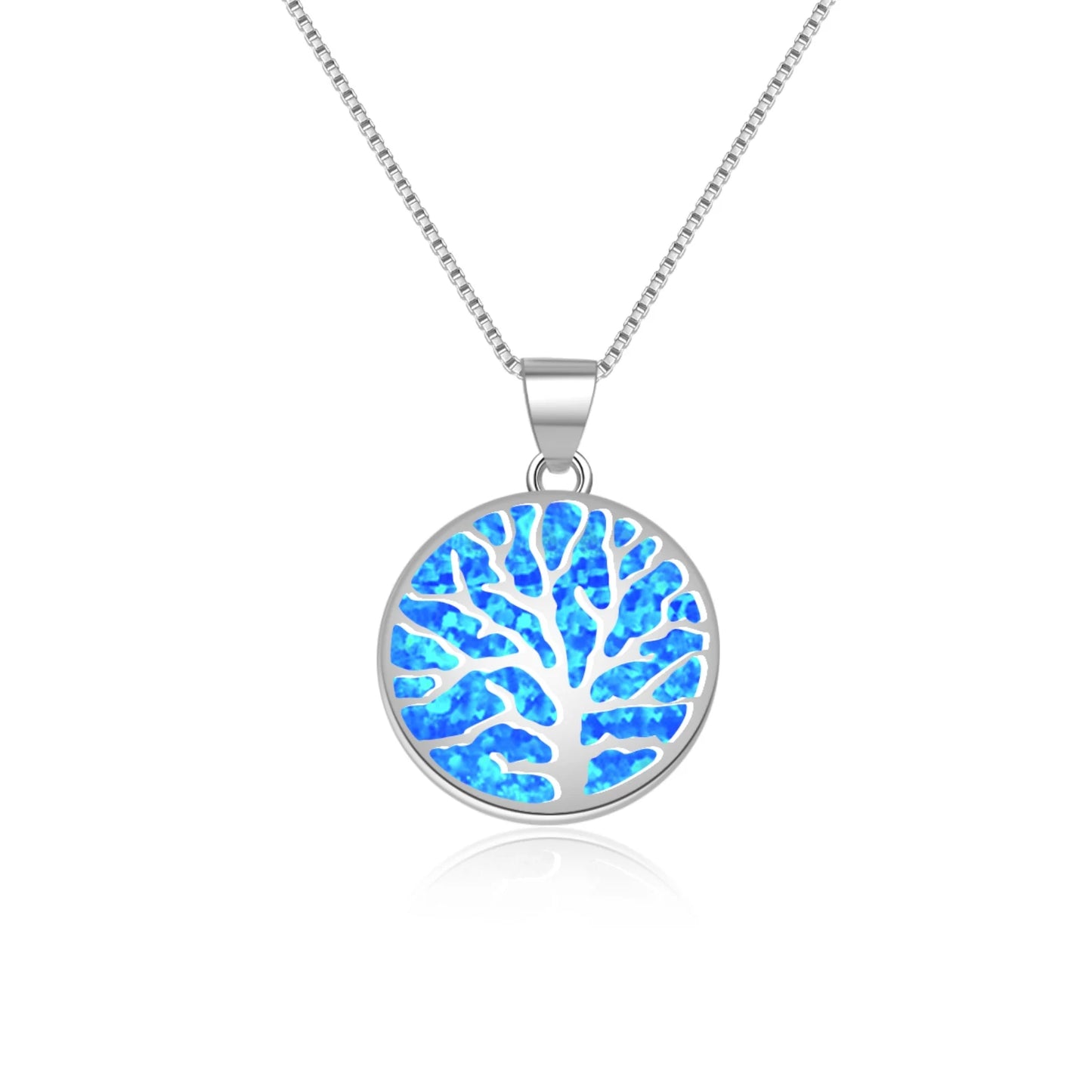 Tree of Life Circle Necklace Aobao Opal Inlaid Pendant Fashion Jewelry
