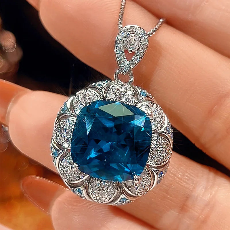 REDheart Women's Classical Grain Copper Inlaid Zircon Gold-Plated Flower Shape Opening Ring Simulation Blue Spinel Retro Set