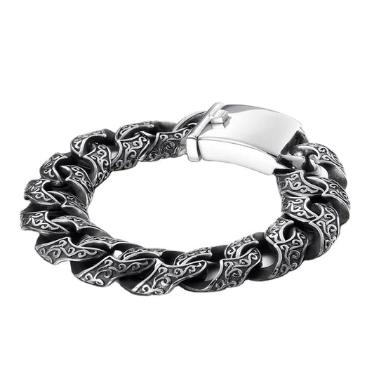 KALEN Stainless Steel Mysterious Symbol Punk Cuban Curb Link Chain Male Bracelet