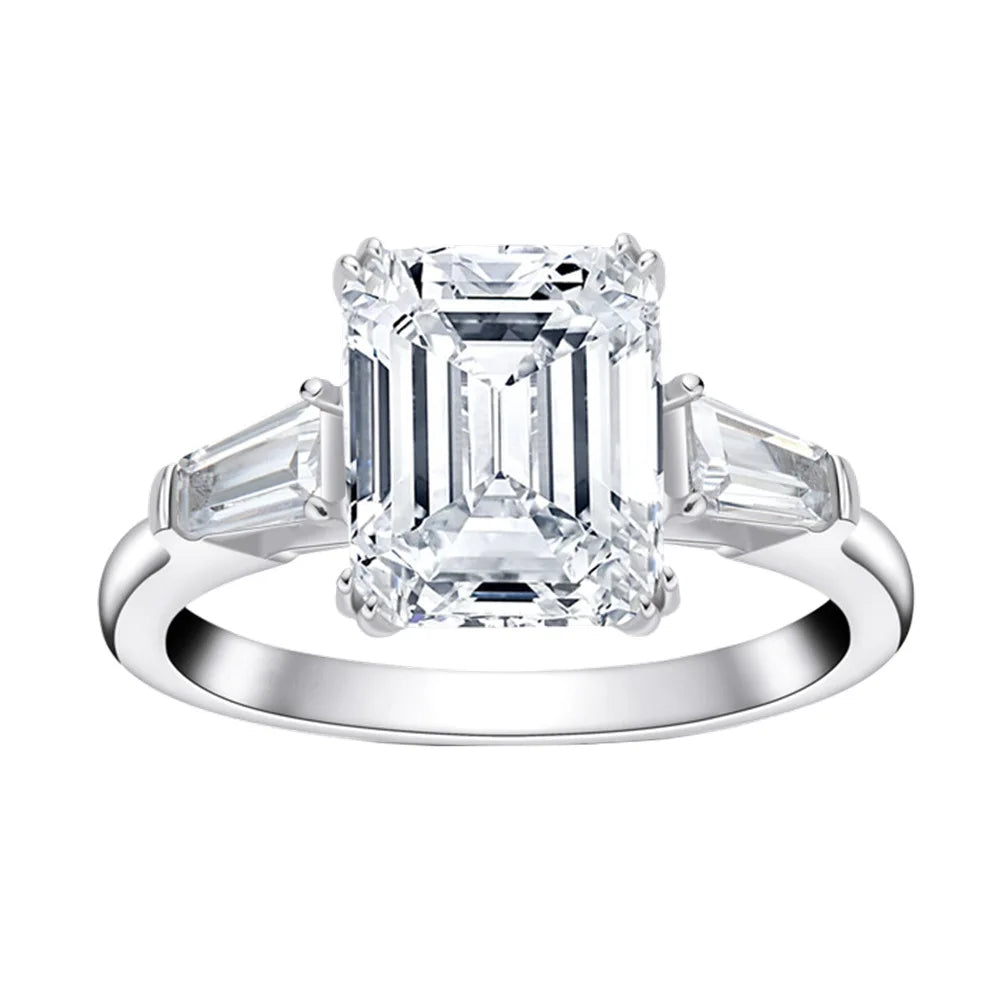 MuShan Jewelry Factory Rectangular Chamfered Car Flat 8 * 10 Pagoda Cutting High Carbon Diamond Ring Female 95 Silver
