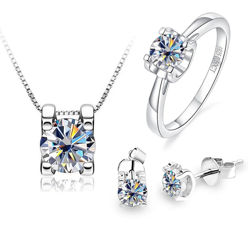 S&S 925 Silver Moissanite Cross Jewellery Set | Necklace, Earrings & Ring | Multi-Colour