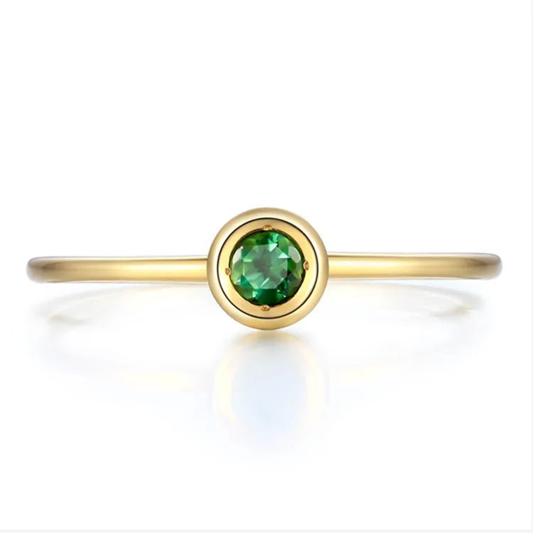 Gemfiori Messi Jewelry Classic Chic Emerald Stone Solitary 14k 18k Yellow Gold Ring for Women
