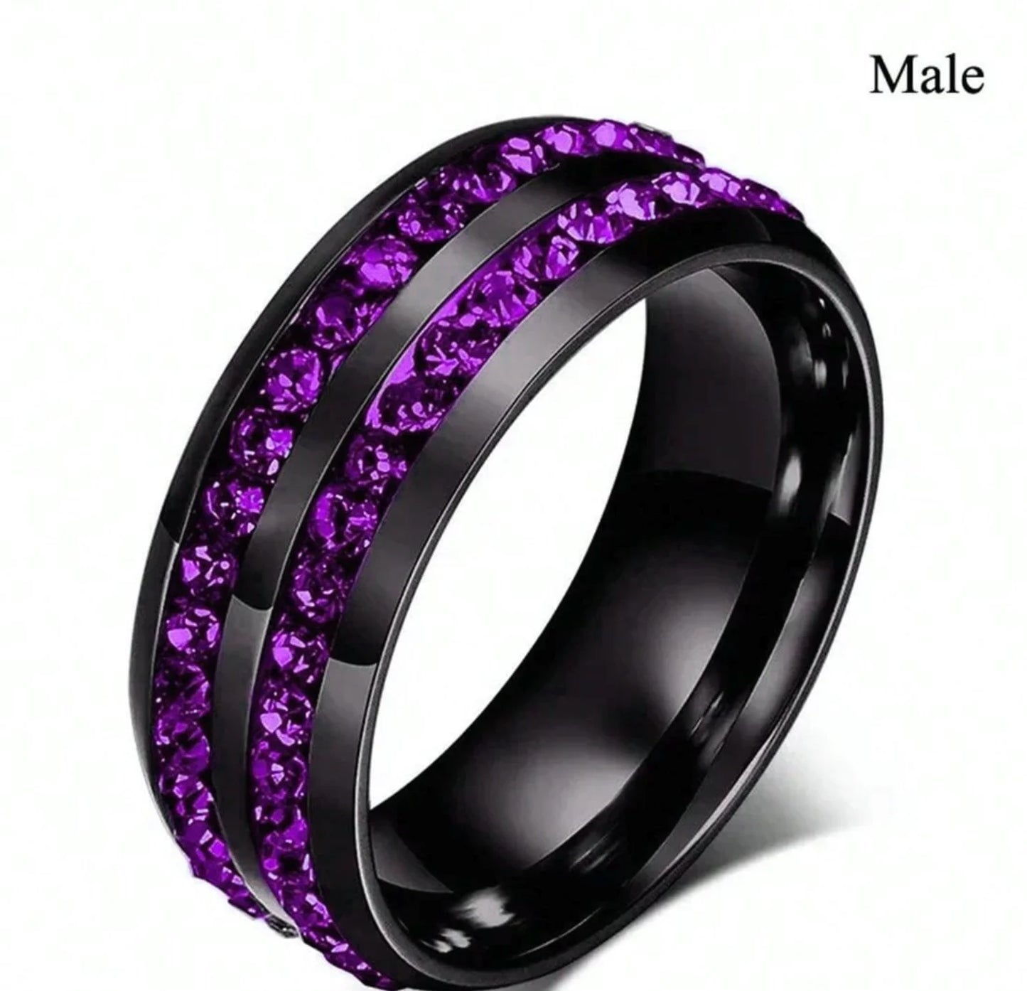 Simple and Stylish Stainless Steel Agate Ring Jewelry Wholesale Black Double-Slot Round Diamond
