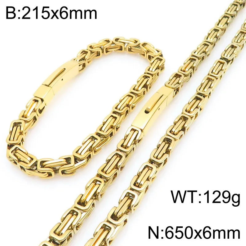 REBEL European American Unique Punk Trendy Vacuum Plated Stainless Steel Imperial Chain Magnetic Buckle Men's Bracelet Set