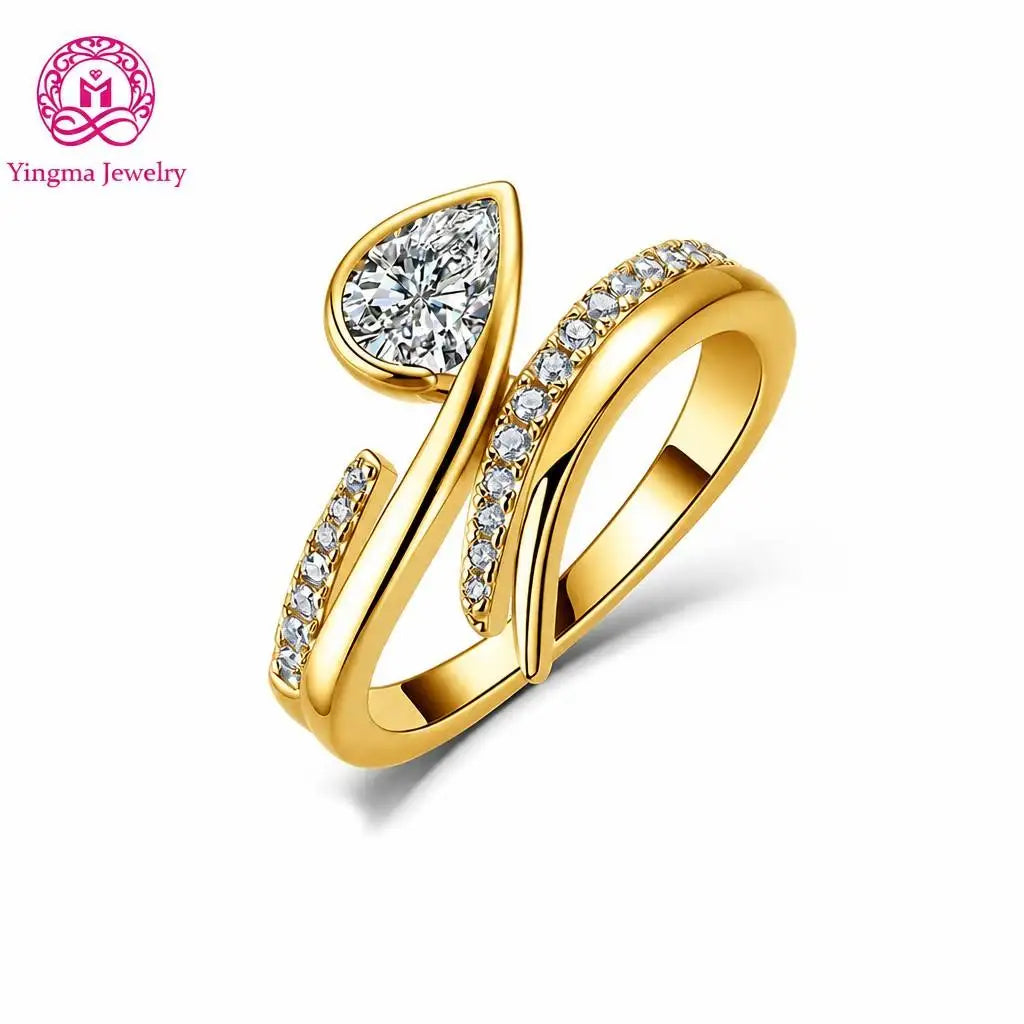 Gemfiori 1CT D VVS2 High Clarity Pear Cut Lab Grown Diamond Ring 9K 10K 14K 18K White Gold/Yellow Gold/Rose Gold Women Fashion Ring