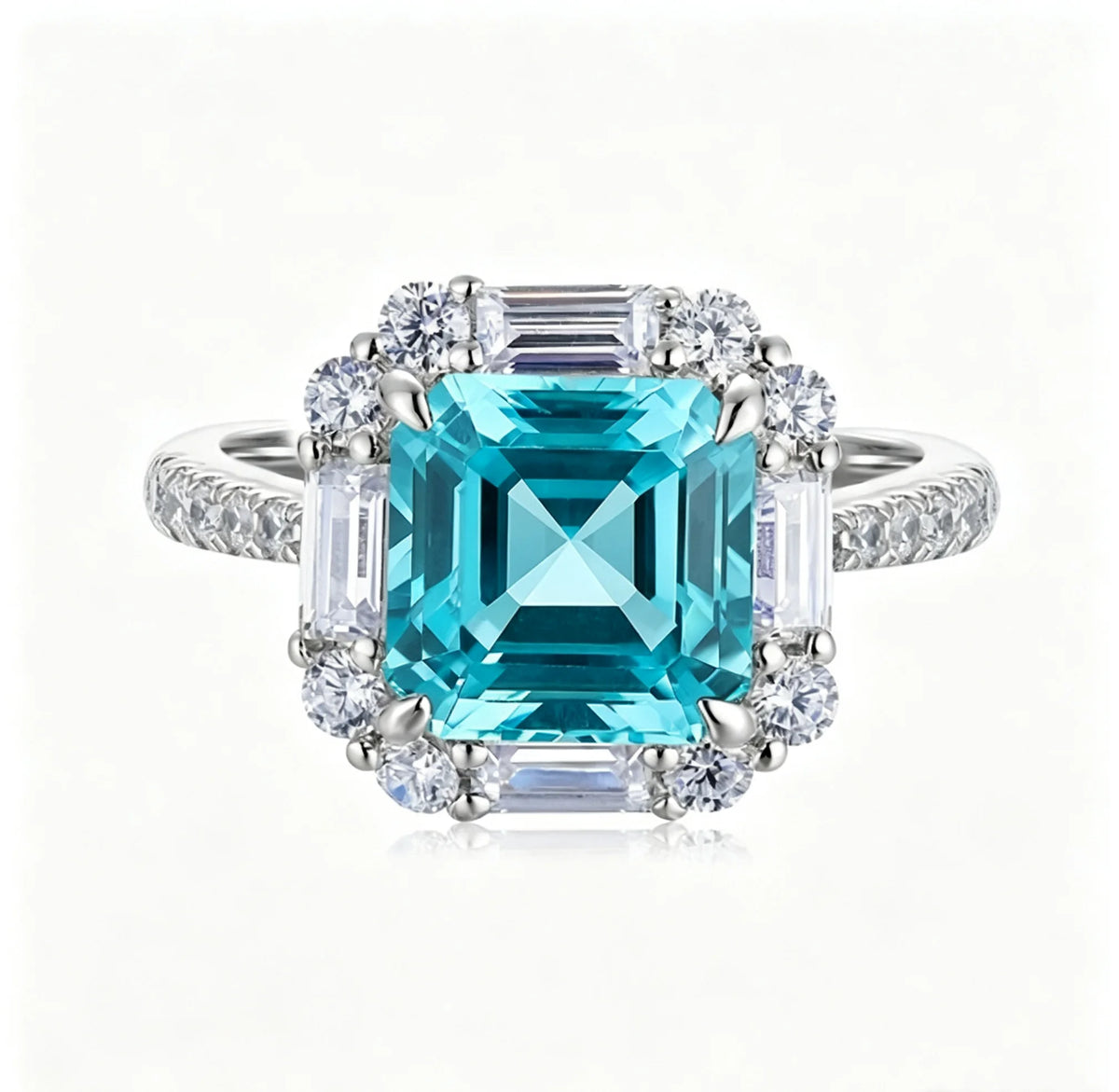 Gemfiori Best-Selling Minimalist Fashionable Haute-Couture Inspired Paraba Tourmaline 925 Silver Quadrilateral Ring Women