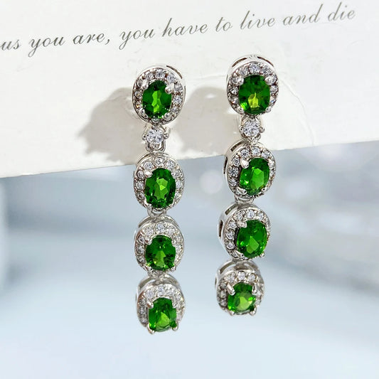 Gioiellieri Elegant Natural Chrome Diopside Drop Earrings S925 Sterling Silver for Women Fine Jewelry Green Gemstone Gift May Birthstone New