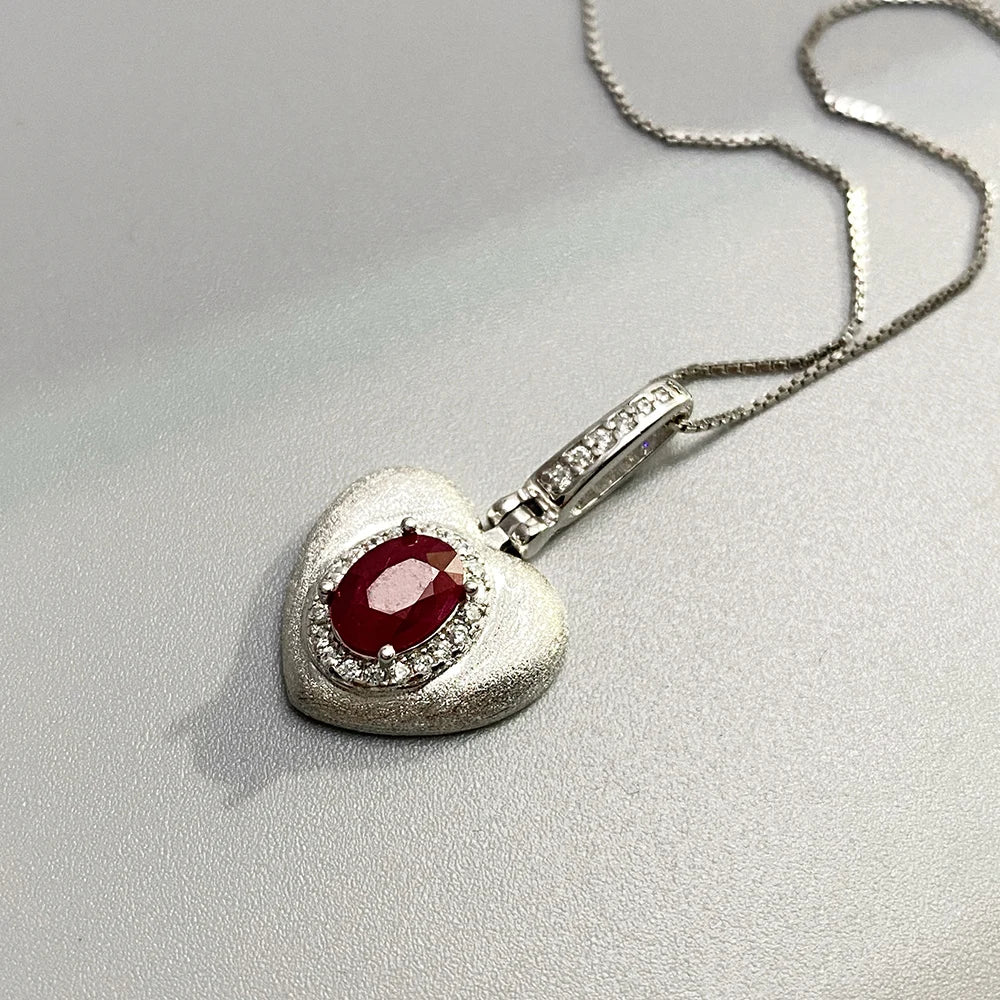 Gioiellieri Natural Red Ruby Pendant Necklace S925 Sterling Silver Fine Jewelry for Women Fashion Gemstone Charm Anniversary Gift
