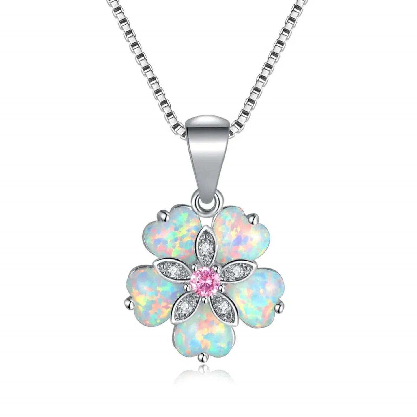 Aobao Wind Hawaii Beach Explosion Copper Alloy Opal Flower Vintage Women's Party Pendant Necklace Cute Style Wholesale