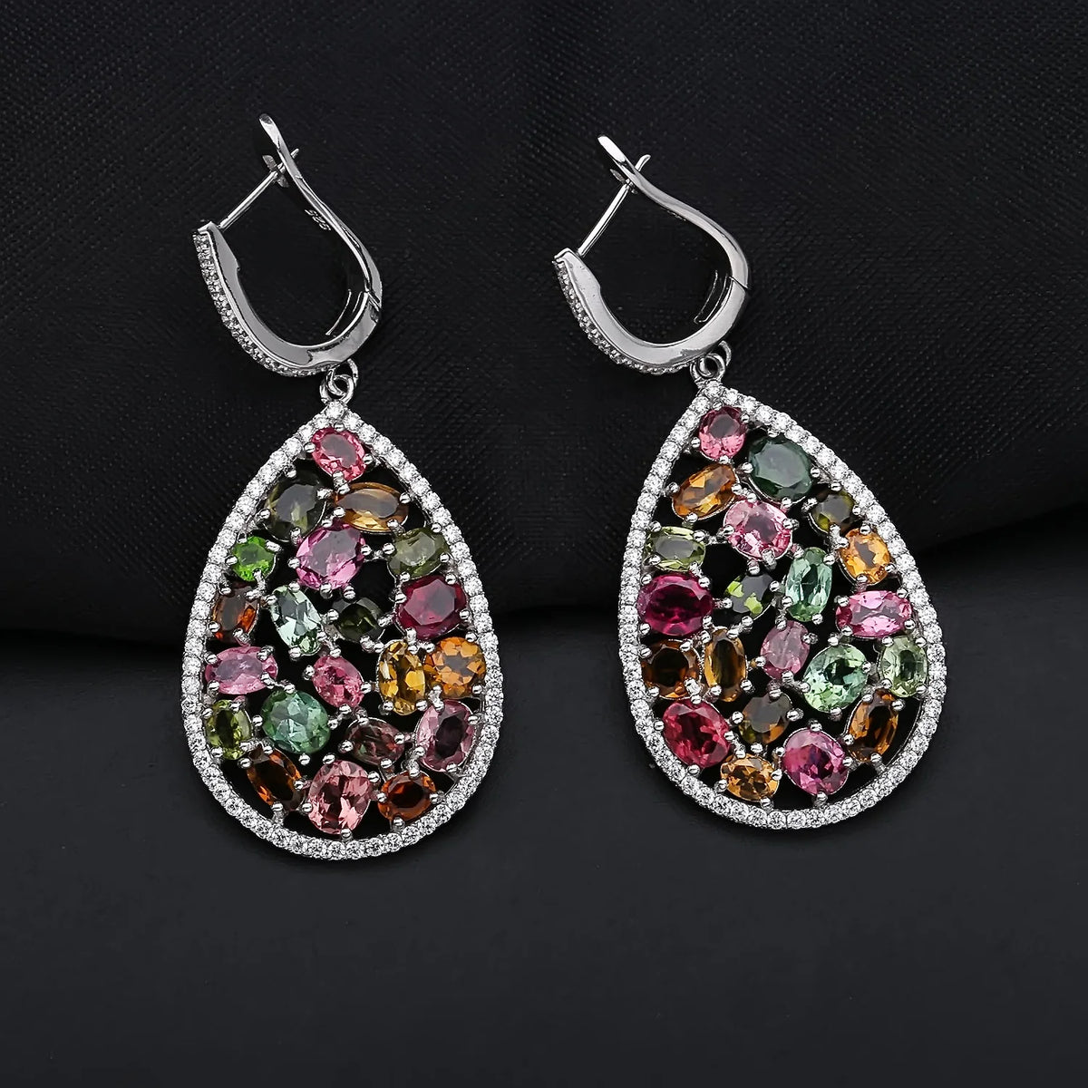 ArtistA A852 Abiding Manufacturer New Design Natural Chrome Diopside Blue Topaz Multiple Color Tourmaline 925 Silver Drop Earrings