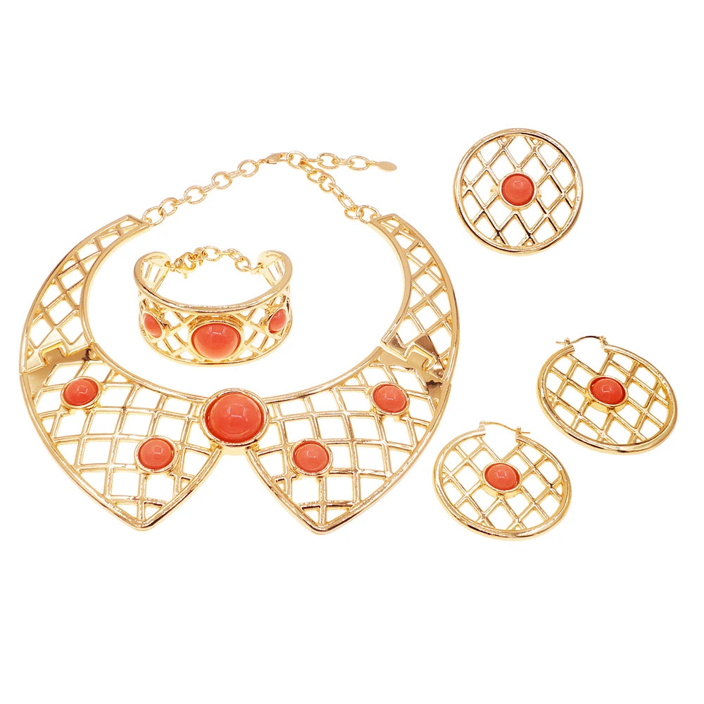 Zhuerrui Hot Sale Dubai Jewelry Sets Brazilian 18k Gold Plated Jewelry Sets Polished Glossy Craft Fashion Jewelry Sets H00611