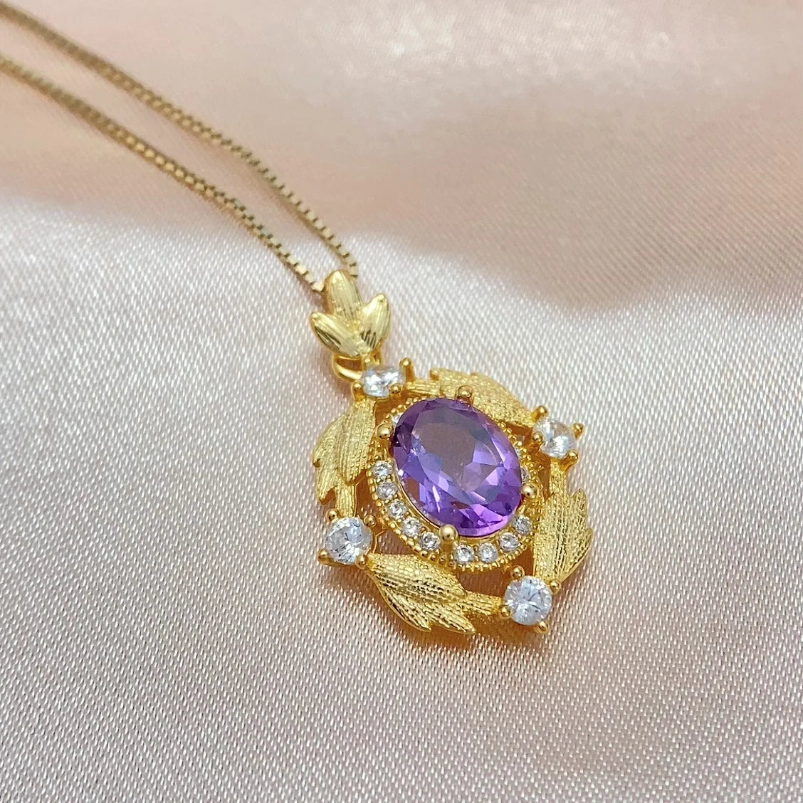 Gioiellieri Elegant Natural Amethyst Pendant Necklace Women's Fashion High-end Gemstone Jewelry Gift Gold Plated Rhodium Plated 925 Silver