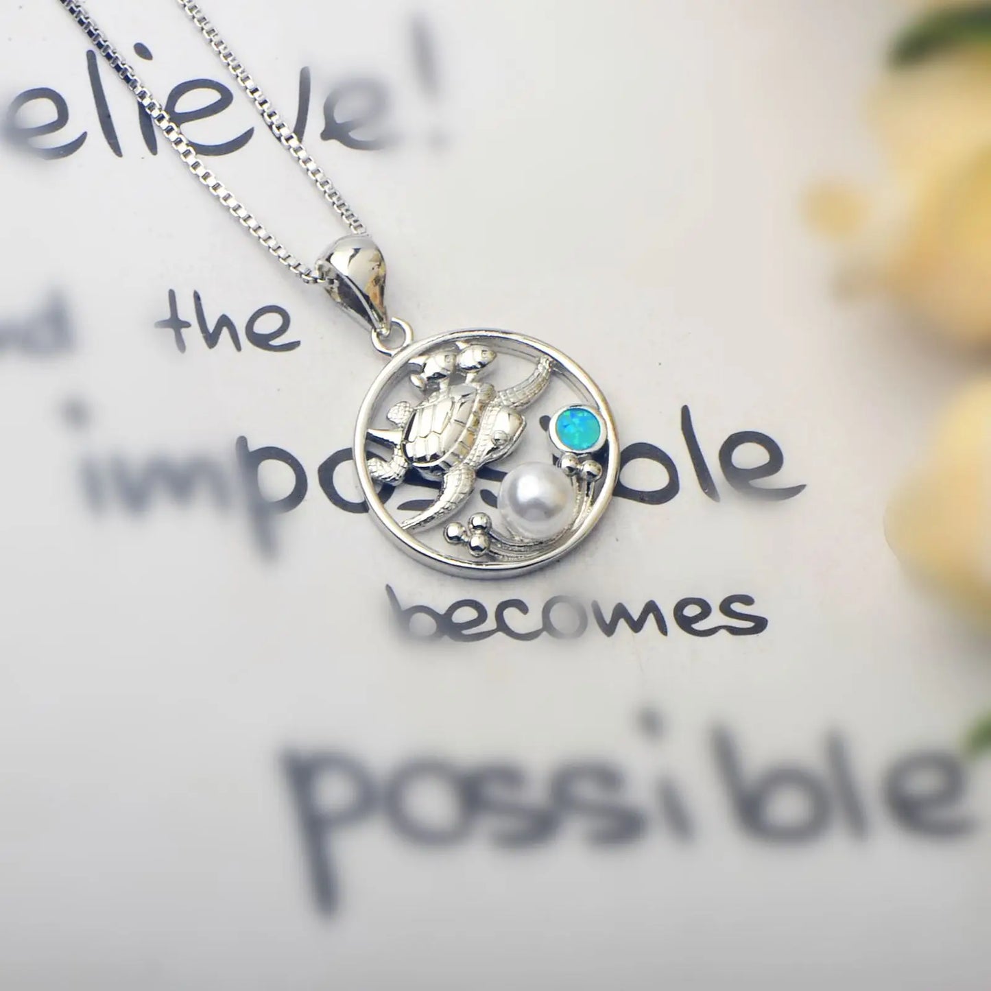 TikTok INS Wind Hawaii Beach Copper Alloy Opal Turtle Animal Pendant Women's Party Silver Plated Vintage Box Chain Inlaid