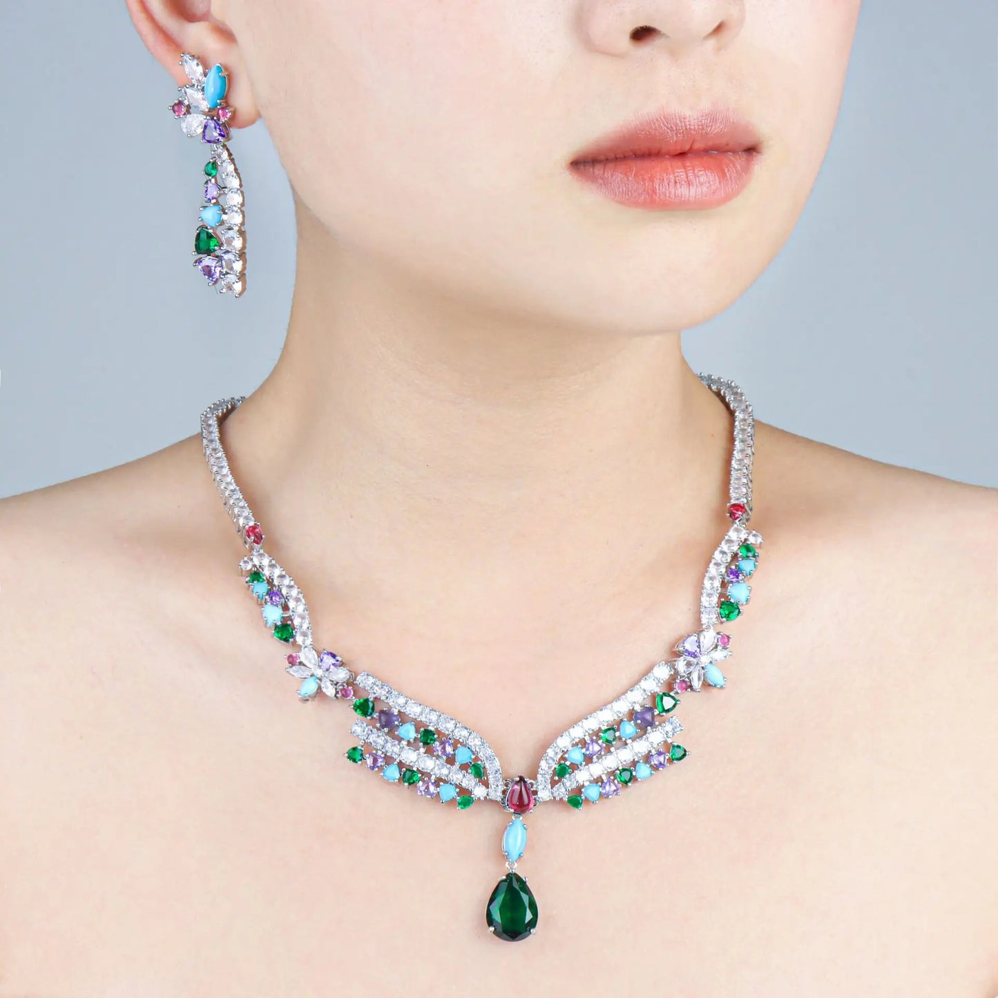 High Quality Fashion Wedding Jewelry Sets Handcrafted Zirconia Full Paved Necklace Earring Sets for Parties