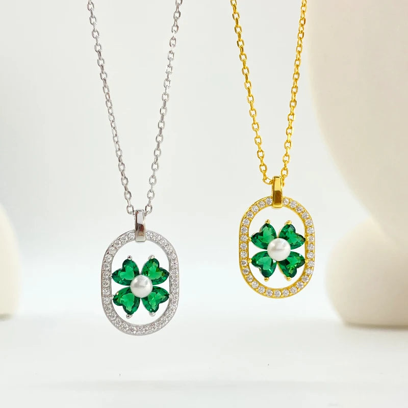 ArtistA Yinshiqi 925 Silver Jewelry Set for Women 18K Gold Plated Flower Green Zircon Hoop Earrings Necklace Bracelet Parties Weddings