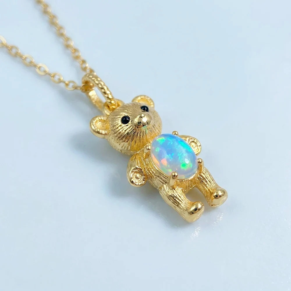 Gioiellieri Ethiopian Fire Opal Pendant with 925 Stamped Silver Teardrop Shape Rainbow Color Necklace for Ladies Romantic Birthday Present