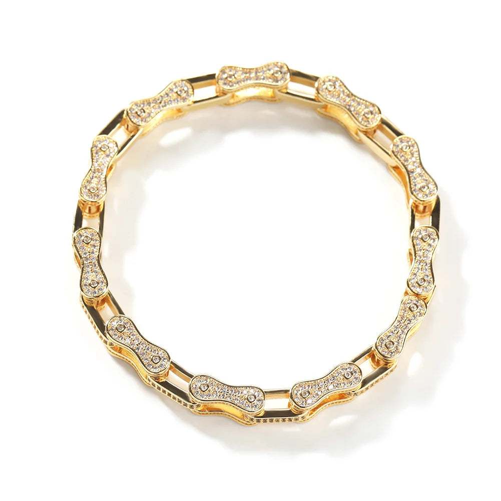 S&S New Jewelry Designs Brass Jewellery Zircon Accessories Personalized Bicycle Chain Bracelet 5mm Gold Plated Necklace Hollow Chain