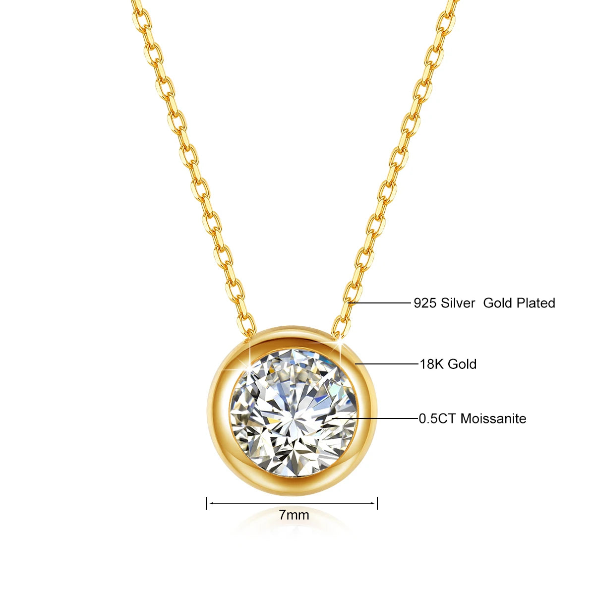 Gioiellieri - Classic 18K Gold Moissanite Women's Pendant Necklace for Bride Statement 12 Month Birthstone Charms Jewelry Gifts