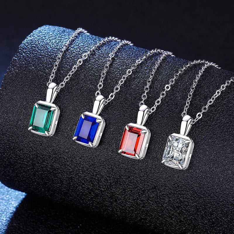Grade D 1ct /2ct Moissanite Lab Grown Emerald Ruby Sapphire Necklaces 925 Sterling Silver Jewelry  Pendant Necklace Women
