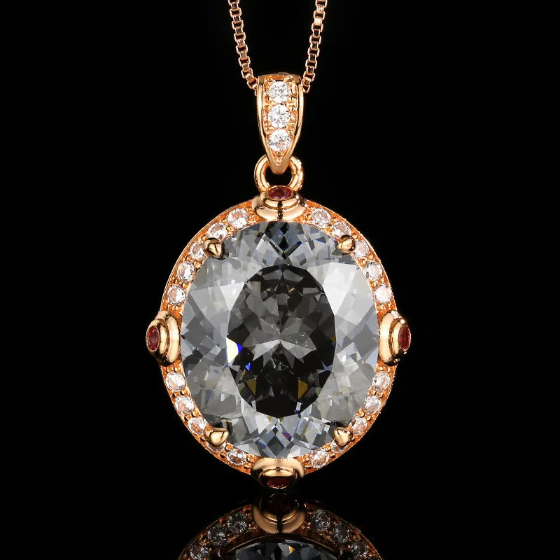REDheart Fashion Black Gray Egg Rose Gold Texture Gold Plated Wedding Engagement Party Necklace Set Hollow Lines Copper Zircon Open Ring