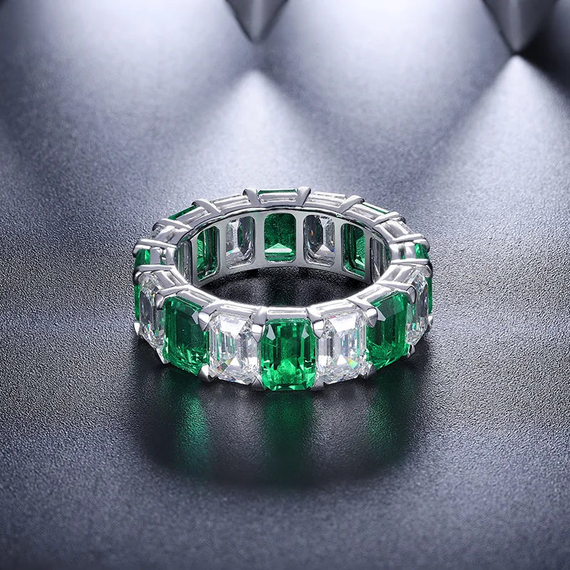Gemfiori Anster 5*4.5mm 3.67ct Lab Emerald Ring Option 925 Sterling Silver 9K 14K 18K Gold Material Free Size for Gift Party Anniversary