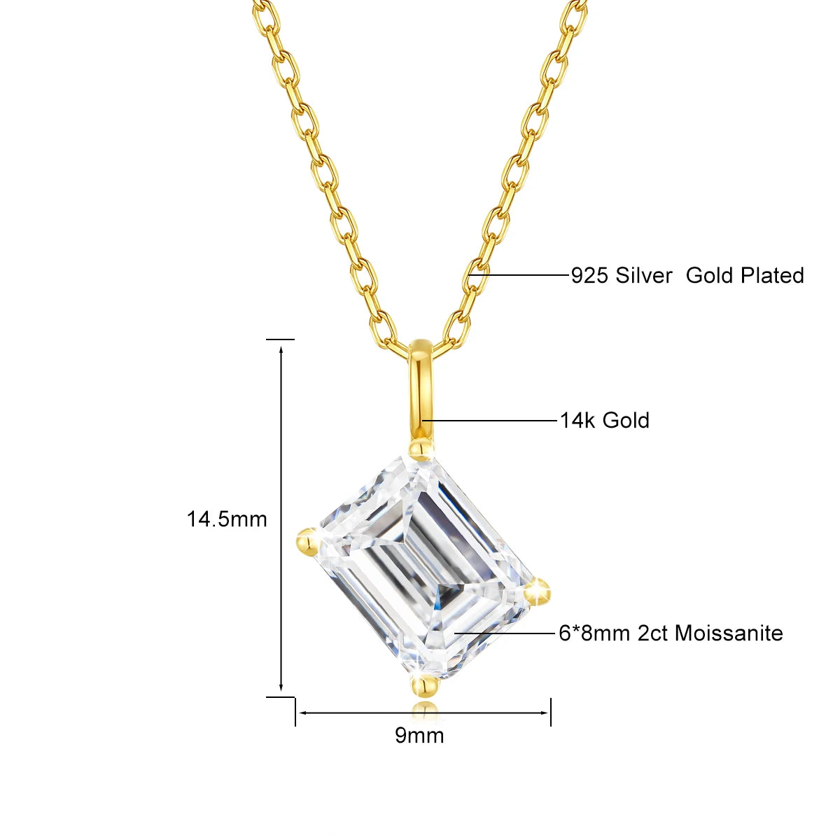 Gioiellieri Luxury Jewelry Manufacturer Women Christmas Mother's Day Gift 14K Gold Emerald 1ct 2ct 3ct Moissanite Diamond Pendant