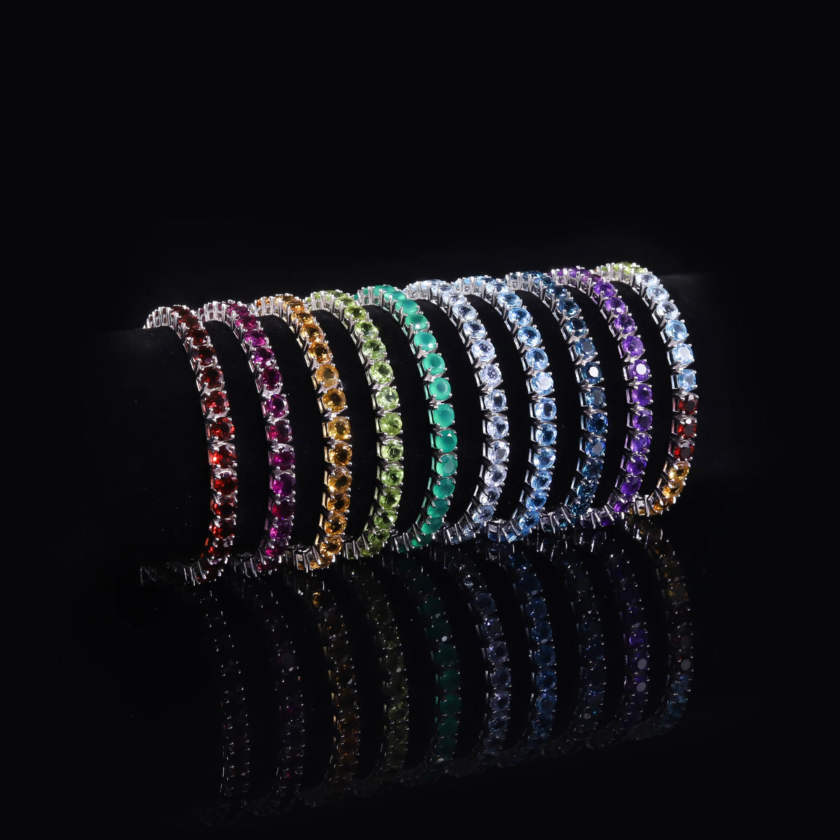 Gemfiori Abiding OEM ODM Colored Gemstone 5MM 7IN 11g 925 Silver Garnet Citrine Peridot Topaz Natural Gemstone Tennis Bracelet