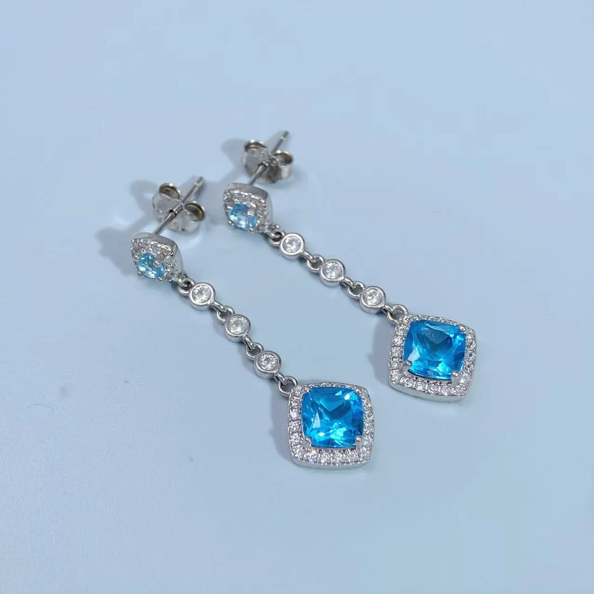 Gioiellieri Natural Blue Topaz Earrings S925 Sterling Silver Dangle Earrings for Women Fine Jewelry Anniversary Gift December Birthstone