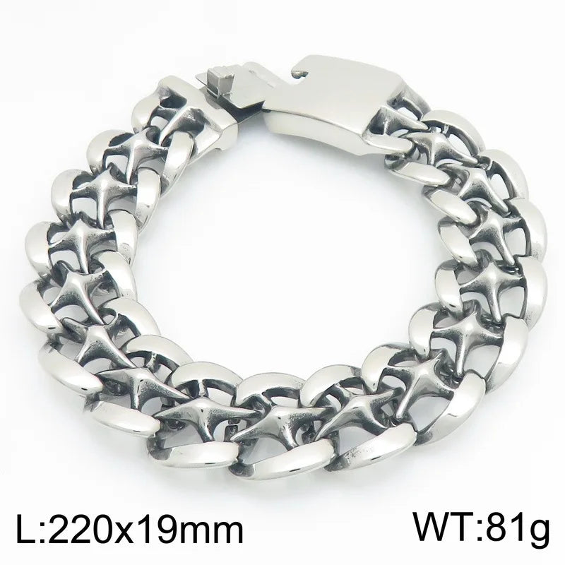 Kalen Hip Hop Rock Street Hand Jewelry 19mm X Hollow Cuban Link Chain Domineering Stainless Steel Bracelet for Men
