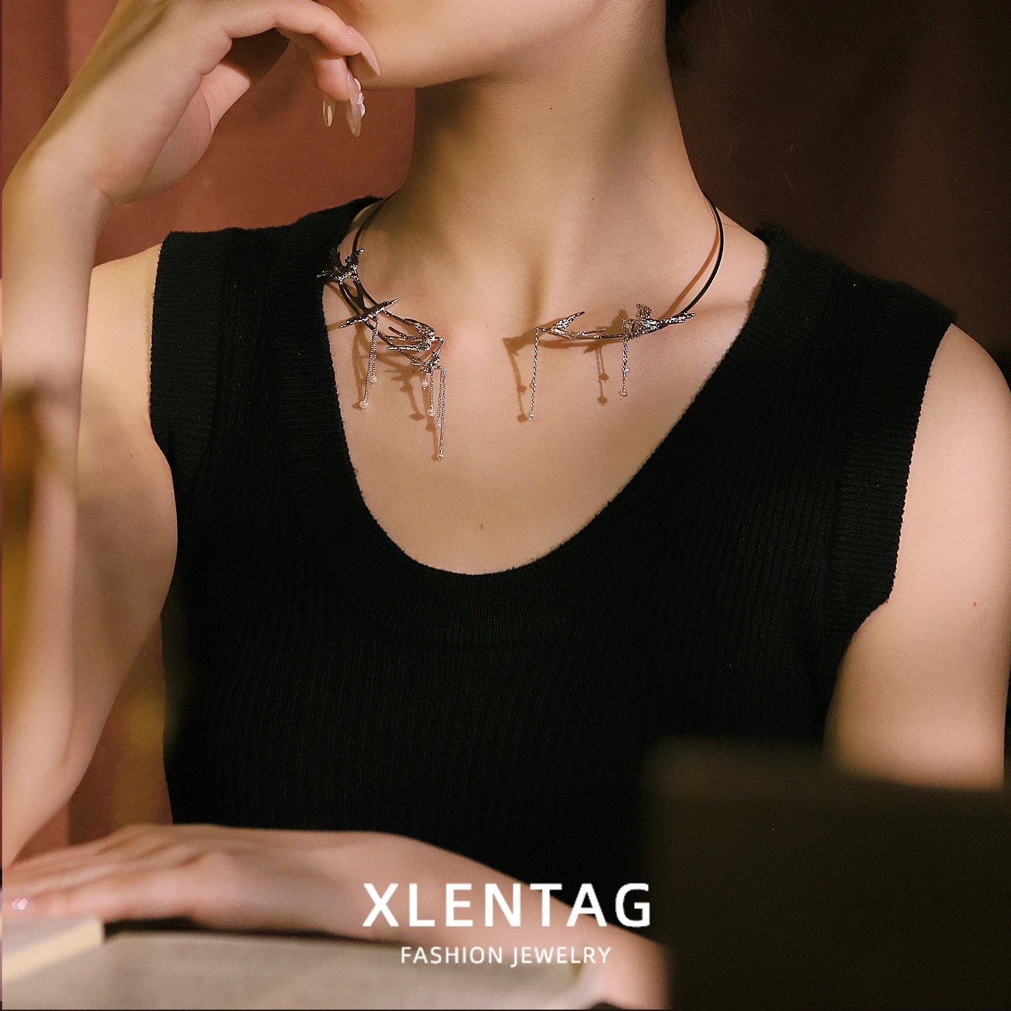 Natural Freshwater Pearl Tassel Collar Necklace for Women Daily Wear Banquet Bird ChokerNecklace Fashion Jewelry