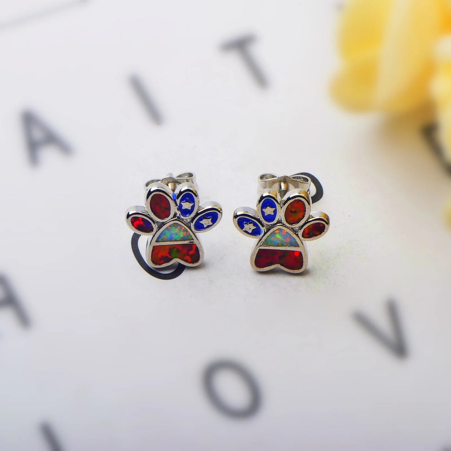 Layered Teardrop Opal Dog PAWS Earrings - Iridescent Opal Double-Drop Design | Elegant Daily Jewelry Bulk Gifts